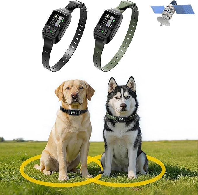 GPS Wireless Dog Fence for 2 Dogs, Smart Portable Electric Dog Fence for Outdoor Use, Adjustable Customizable/Circular Boundary, Rechargeable, IPX7 Waterproof Pet Containment System for Most Dogs