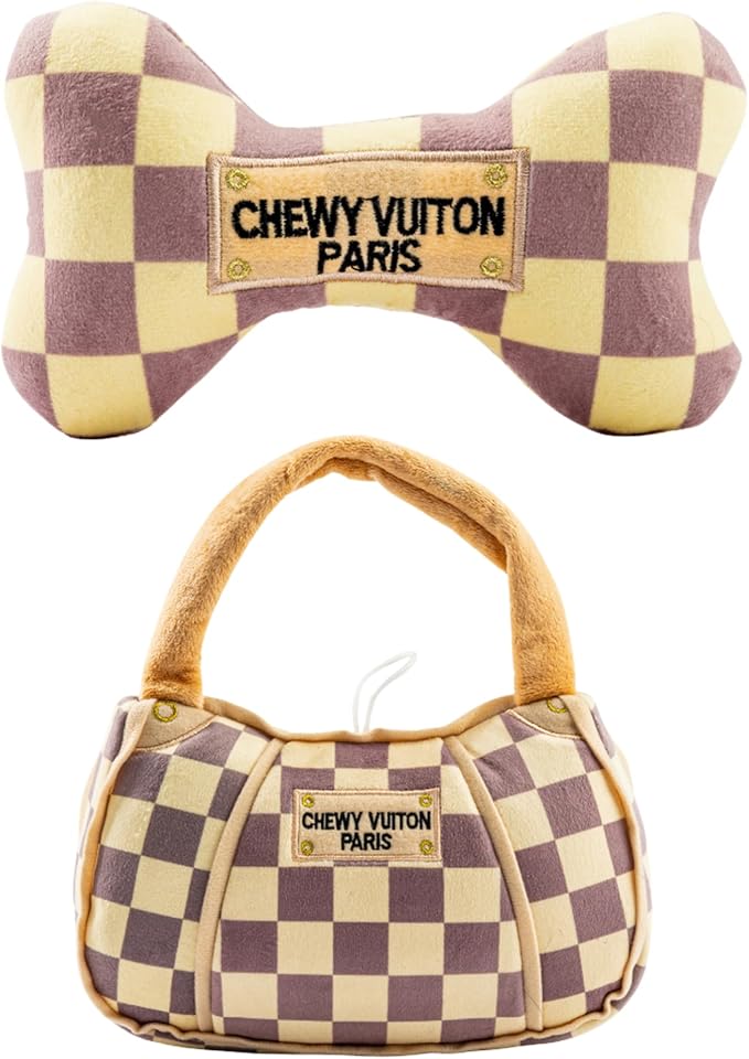 Haute Diggity Dog Chewy Vuiton Bone & Handbag Plush Dog Toy Designer Parody