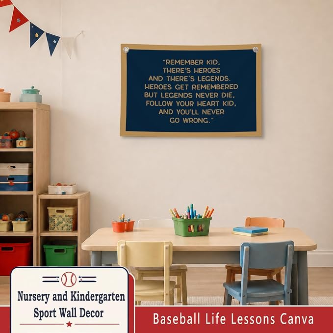 Vintage Baseball Wall Decor for Boys Room, Inspirational Sports Quote Canvas Banner, Retro Baseball Nursery Wall Art for Bedroom Playroom,Baby Shower Gifts,30x20 Inch(Bule and Brown)