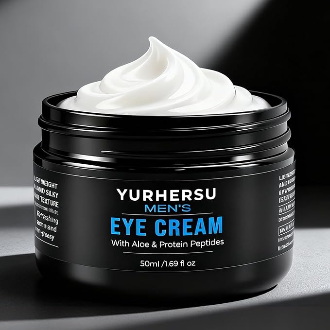 Moisturizing Men's Eye Repair Cream with Aloe & Protein Peptides, Hydrating Under Eye Cream to Reduce Puffiness, Dark Circles, Crows Feet and Bags, Daily Skin Care Treatment Cream, 1.69 oz