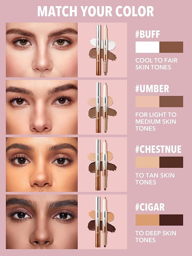 SHEGLAM Fine Line 2-In-1 Nose Contour & Highlight Pen Long Lasting Waterproof Cream Bronzer & Highlight Sticks-Umber