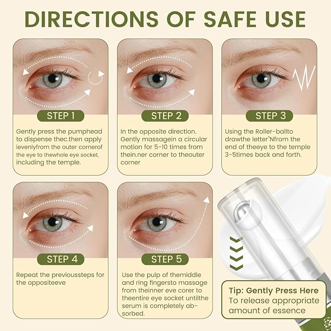 AOAO Under Eye Cream Roller with Rice Ceramide, Firming Lift Eye Cream for Fine Lines, Eye Treatment for Wrinkles, Puffiness & Dark Circles, Hydration with 360° Cooling Roller Massage Ball, 0.5oz