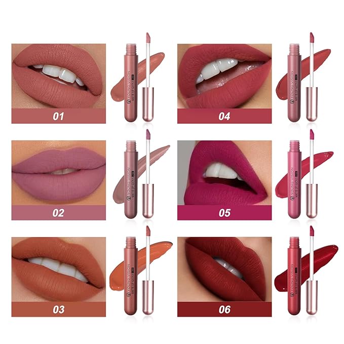 YOUNG VISION 6 Pc Matte Nude Liquid Lipstick Set - Long-Lasting & Pigmented Shades, Lip Gloss Bundle Gift Collection for Girls/Women