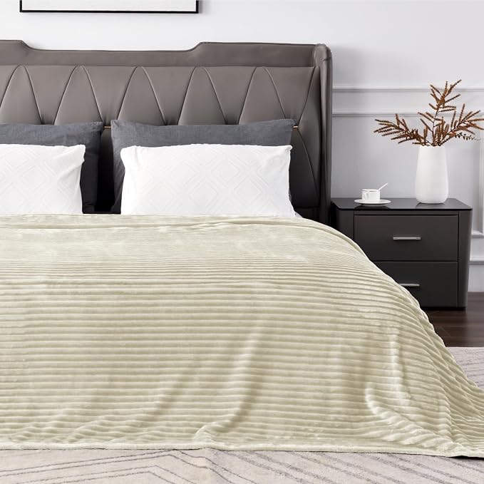 BEDELITE 3D Ribbed Jacquard Beige King Size Blankets for Bed, 108x90 Inch | Soft Warm Decorative Fluffy Blanket, Cozy Fuzzy Lightweight Plush Fleece Throw Blankets for Bed, Room Decor, Gift for Women
