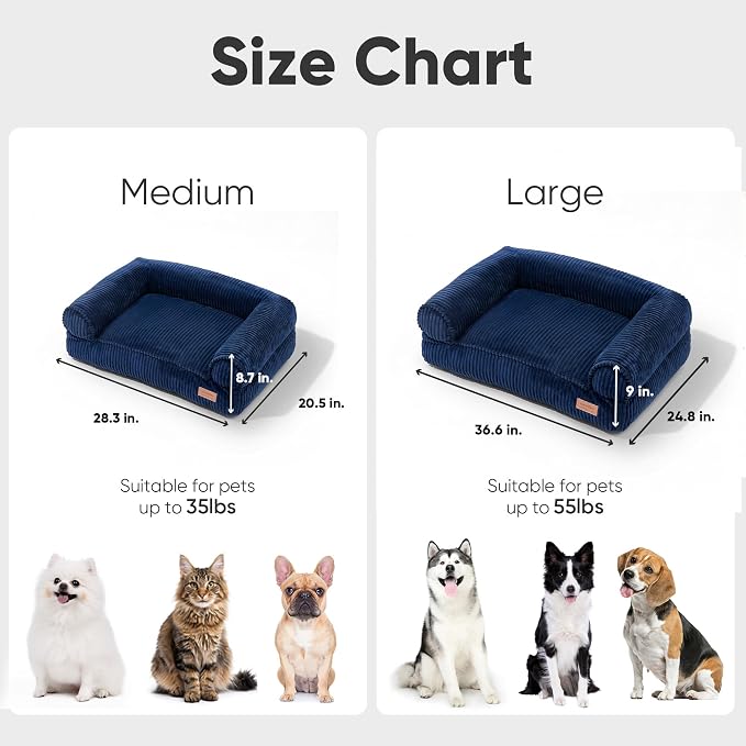 FUKUMARU Dog Couch Bed, Corduroy Cozy Cat Bed, Waterproof, Washable Cover | 28in Orthopedic Dog Beds Sofa for Small Dogs and Large Cats, Cute Warm Cotton Pet Sofa, Green