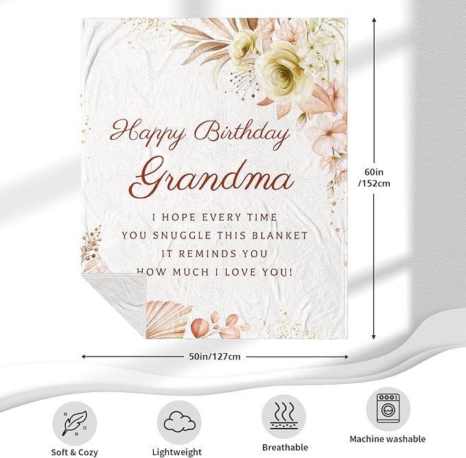 Grandma Birthday Gifts from Granddaughter, Best Birthday Gifts for Grandma, Grandmother Birthday Gifts from Grandchildren, Birthday Presents for Grandmother Throw Blanket 60 x 50 Inch