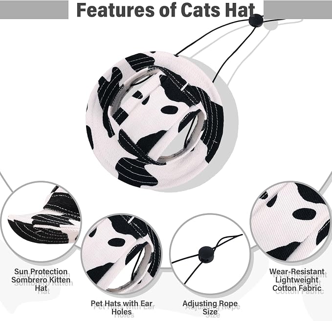 DENTRUN Cat Bucket Hat with Ear Hole, Cotton Birthday Bonnet for Small Pets | Breathable cotton, Adjustable Secures fit, For birthday Party, For small cats, daily cute photos