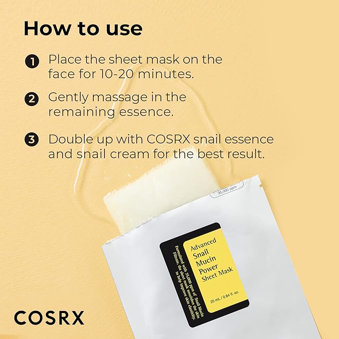 COSRX Snail Mucin Sheet Mask 10 EA + Peptide Collagen Hydrogel Eye Patch, Korean Skin Care