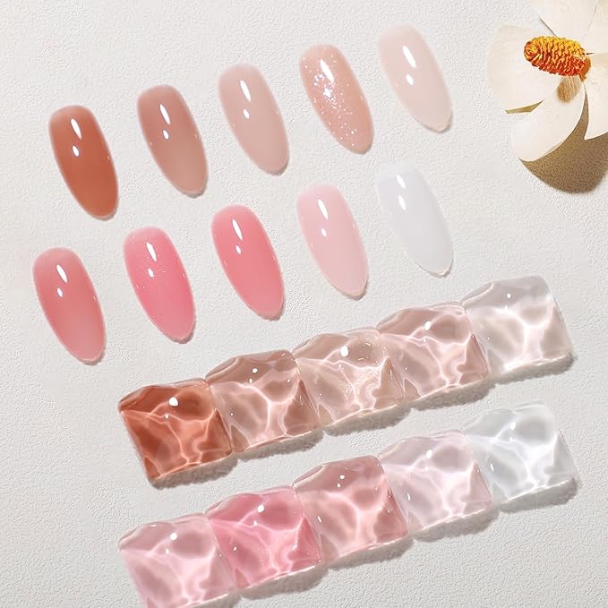 Beautpal Milky White Jelly Nude Gel Nail Polish Set, 10 Transparent Colors Sheer Pink Orange Soak Off UV/LED Lamp Nail Kit for Salon Gel Manicure and Nail Art DIY at Home 7ml