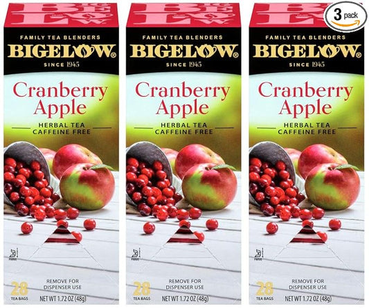 Bigelow Cranberry Apple Herbal Tea Bags 28-Count Box (Pack of 3) Cranberry Apple Hibiscus Flavored Herbal Tea Bags All Natural Non-GMO