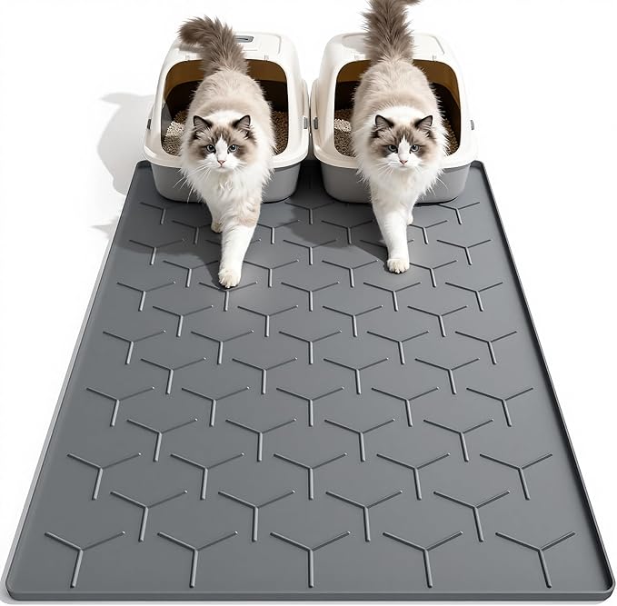 Garoopion Silicone Cat Litter Mat Large 40" X 28", Easy to Clean, Dark Gray | Large Size Waterproof Silicone Mat with Raised Edges, Catch Litter, Protect Floor from Urine, Multi-Use for Dog/Sink/Kitchen