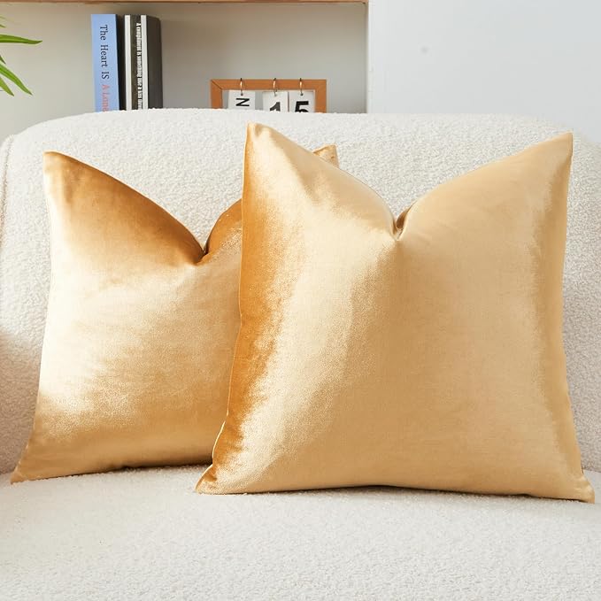 Throw Pillow Covers Gold Set of 2 20x20 Inch Pillow Covers, Soft Velvet Fall Decorative Cases for Couch Sofa Bed, Home Boho Decor, Modern Farmhouse Cushion Covers