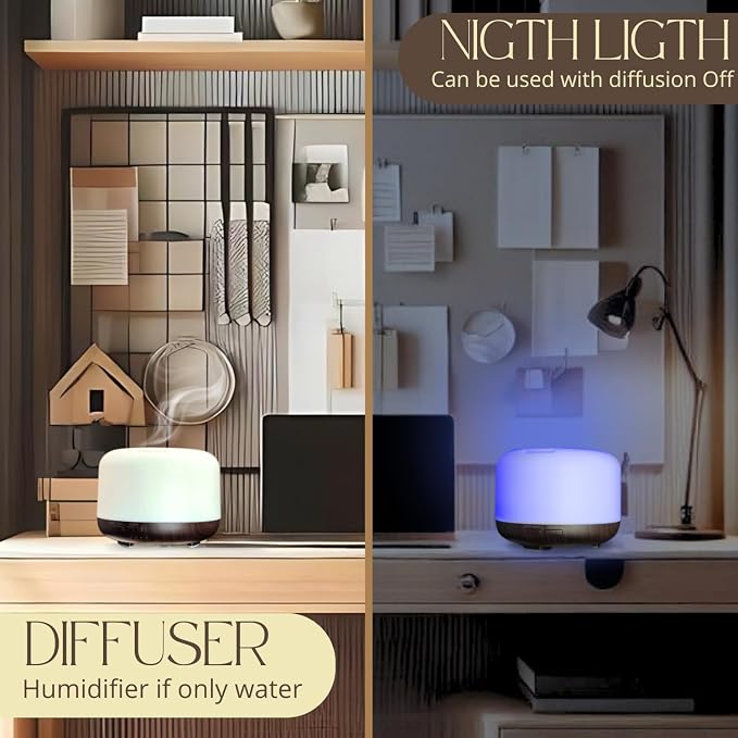 Mystic Romance Essential Oil Diffuser, 300ml Aromatherapy Humidifer and Nigth Ligth for Relaxing Atmosphere in Home Office Yoga and Spa, for Everyone, Auto-Off Safety Switch. Dark Wood