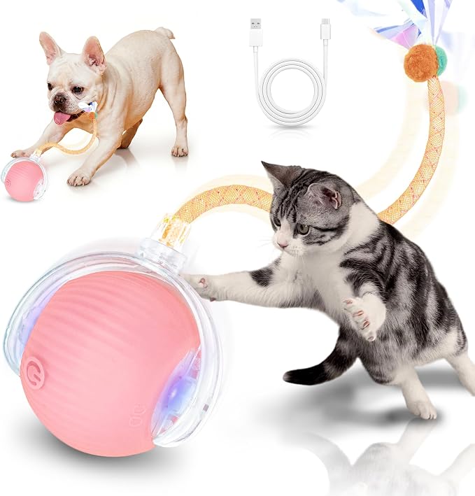 Cat Toys for Indoor Cats Smart Automatic Bal Moving Chase Dogs Toy, Pink | Ball Rolling for Bored Kitten Pet, Upgraded Speedy Moving Chase Dogs Toy
