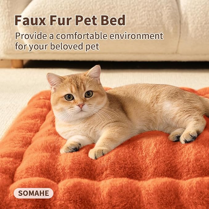 SOMAHE Soft Plush Cat Bed Mat, Machine Washable, Small 23x15 Vibrant Orange | Machine Washable + Non-Slip Paw Bottom: soft cat mat stays fluffy and steadier on floors, couches, and cat trees.