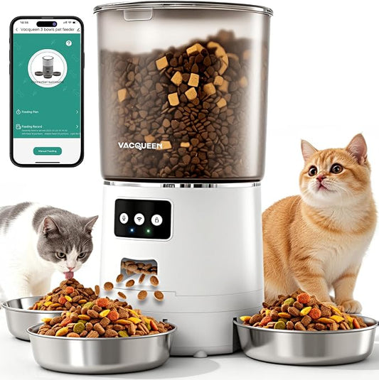 Automatic Cat Feeder for 3 Cats with WiFi Control, Anti-Jam System, 6L | Fresh-Keeping Cat Food Dispenser with Dual-Effect Desiccant System, 10S Voice Recorder for Cats and Small Dogs
