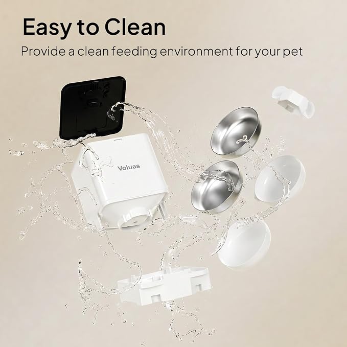 VOLUAS Automatic Cat Feeder for Two Cats with Dual Stainless Bowls, 6L | Programmable Portion Control, Timed Feeding, Memory Function, Dual Stainless Steel Bowls, 10-Second Voice Recorder