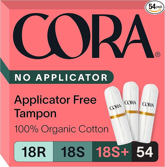Cora Organic Cotton Non-Applicator Tampons Multipack (18 Regular, 18 Super, 18 Super Plus Non-Applicator Tampons)