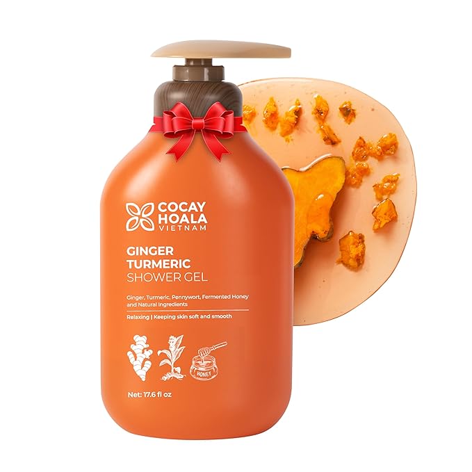 Turmeric Exfoliating Body Wash with Ginger & Centella, Gentle Shower Gel for Sensitive Skin, Moisturizing Deep Cleansing, Paraben Silicone Free, Spa Gifts for Women, Mothers Day Gifts for Mom