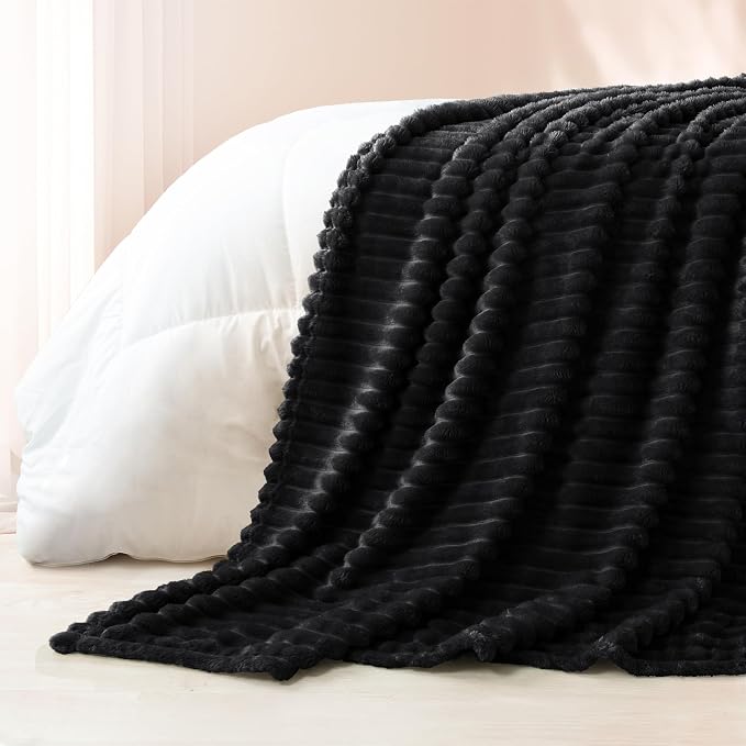 Exclusivo Mezcla Striped Twin Size Fleece Blanket for Bed, Couch, 60"x80" | Soft Breathable Cozy Bed Blankets, Lightweight Plush Fluffy Fuzzy Jacquard Decorative Blankets