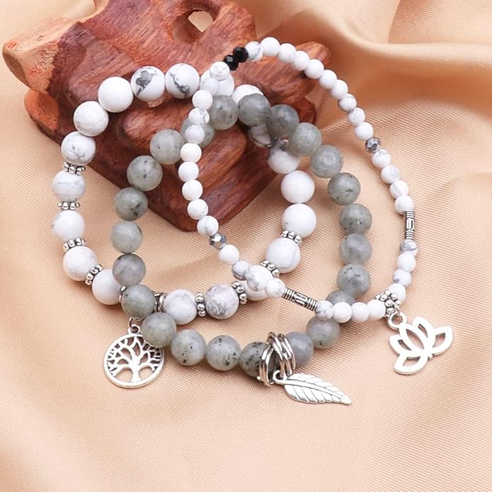 UEUC Tree of Life Yoga Healing Stone Bracelets,Multilayer Lotus Chakra Stone Reiki Bracelet Sets,Anxiety Crystal Natural Stone,for Women Stress Relief