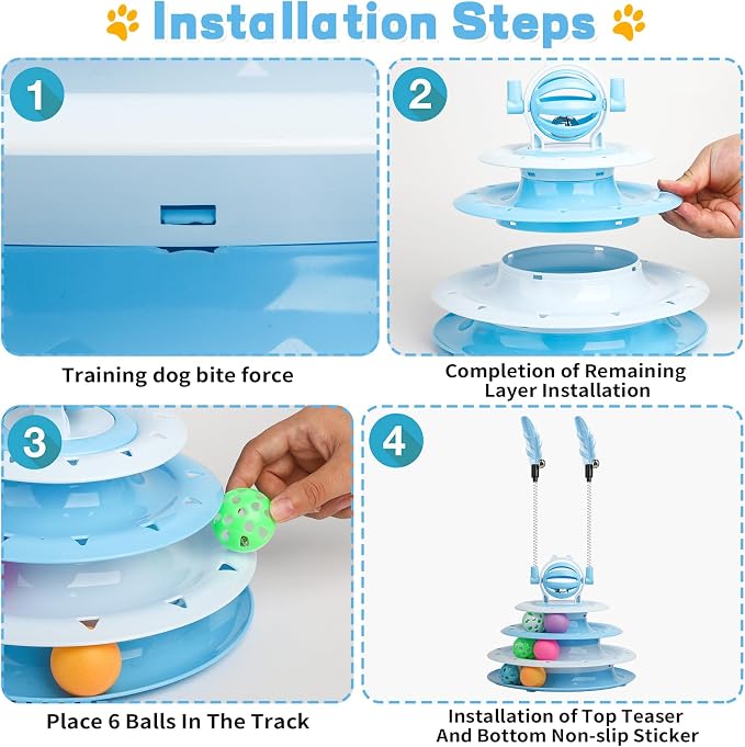 Goosheep Cat Toy Interactive Pet Plaything for Indoor Kitten Interactive Kitty Puzzle Ball with 2 Cat-Tease (Blue)