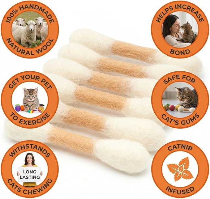 Glaciart One MINI Swabs Cat Toys with Catnip - 6 Pk | Durable for Chew, Cute Cat Toys Interactive Kitty for Boredom, Exercise, & Play | Filled w/Organic Catnip for Anxiety & as Digestive Aid