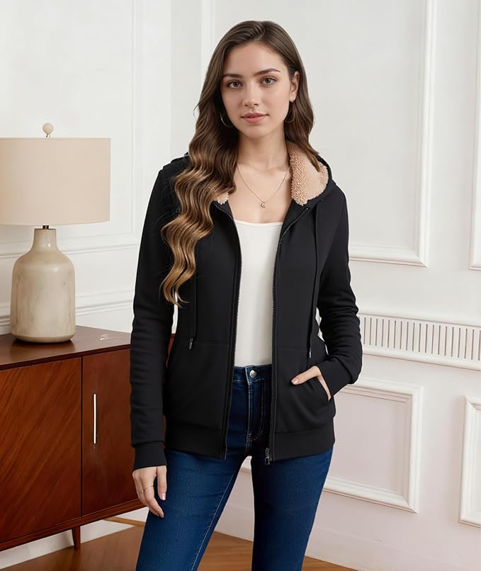Little Beauty Womens Zip Up Hoodies Winter Thick Fleece Lined Hooded Jacket Casual Cozy Warm Sweatshirt Coat