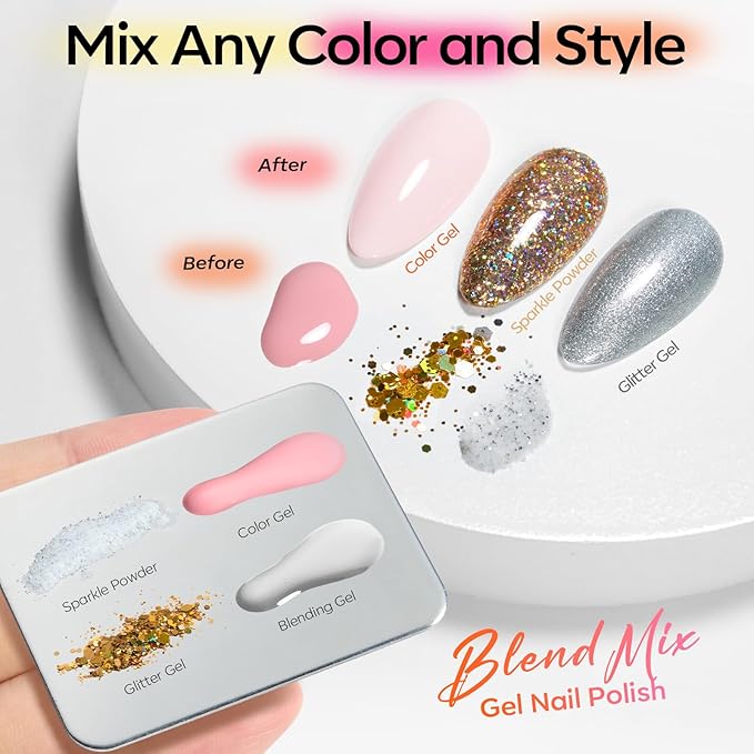 modelones Clear Blooming Gel Nail Polish 15ML with Nail Art Palette, Blend Mix Blooming Gel for Spreading Effects Floral Print Marble Watercolor Design Mix Color Glitter Power Nail Art DIY