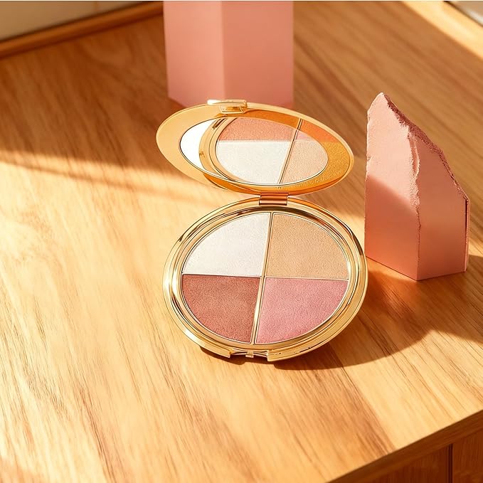 Eye & Cheek Palette - 4-in-1 Makeup Palette with Highlighter and Blush for Women, Contour Kit for Natural Makeup Glow, Travel-Friendly Compact Design