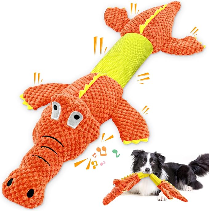 WOWBALA Interactive Tug of War Dog Toys for Small to Large Breeds-Squeaky Puppy Toys with Crinkle Paper, Stuffed Chew Dog Toys to Keep Them Busy, Training Reward Gift (Orange)