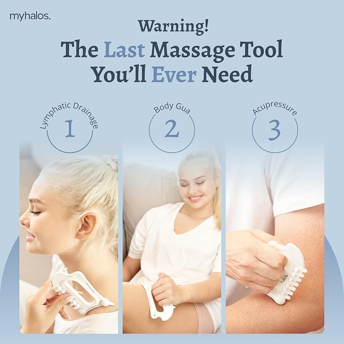 MyHalos 6-in-1 Ceramic Body Gua Sha Facial Tools - Lymphatic Drainage Tool, Face Sculpting Tool & Acupressure tool - Body Guasha, Trigger Point Massage Tool for Fascia Massage and Cellulite