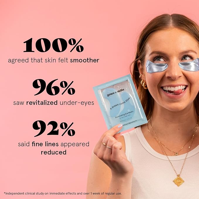 grace & stella Award Winning Under Eye Mask Reduce Dark Circles, Puffy Eyes, Undereye Bags, Wrinkles, Gel Under Eye Patches, Nurse Gifts, Vegan Cruelty-Free Self Care (6 Pairs, Blue)