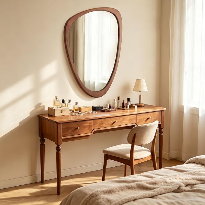 Asymmetrical Mirror, Irregular Wall Mirror, Wall Mirrors Decorative for Bedroom Living Room Entryway Hall, Wood Mirror for mid Century Modern Decor 36" H x 23" W