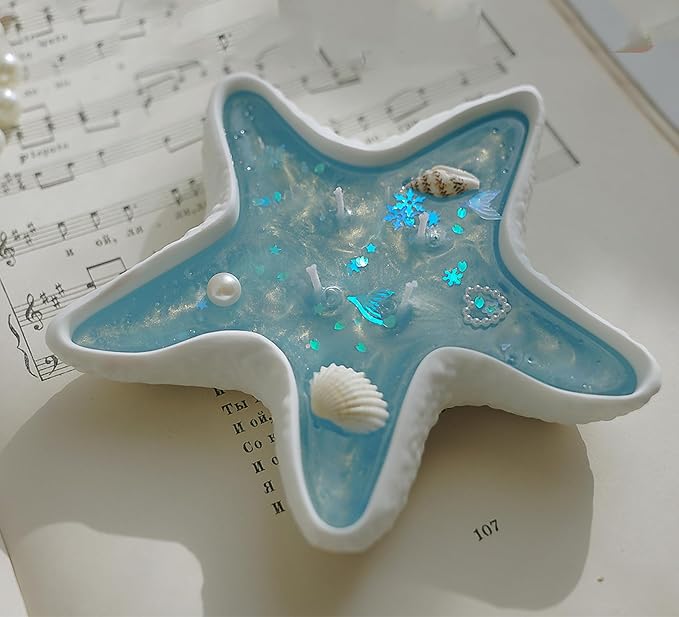 Starfish Shape Scented Candle,Minimalist Starry Night Ocean Jelly Wax Aroma Decorative Candle for Table Photo Prop Gift,4-Wick and Plaster Sculpture for Coastal Zen Home Decor