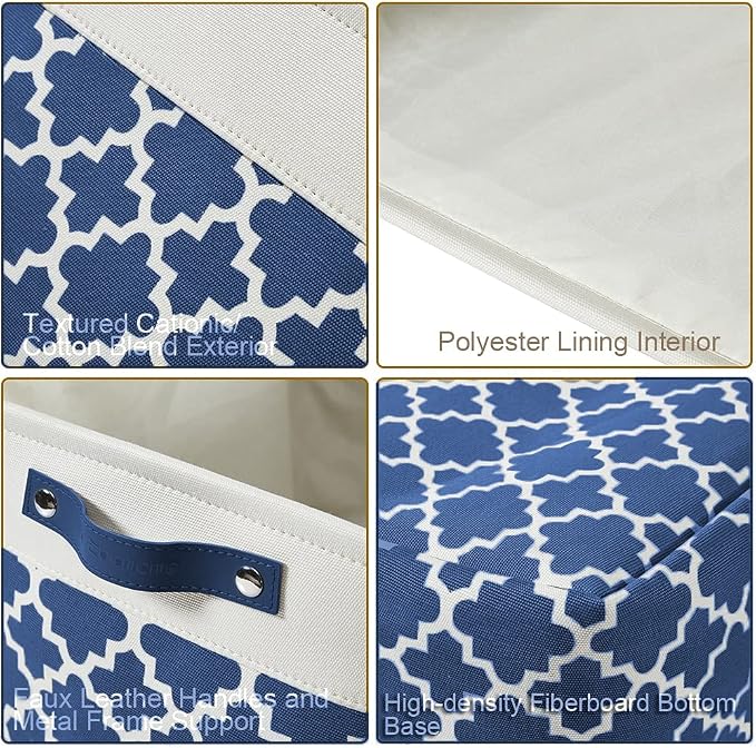 DECOMOMO Storage Bins, Large Fabric Storage Baskets for Shelves 3 Pack | 15 x 11 x 9.5 inches Decorative Linen Closet Organizers with Handles (Blue Patterns)