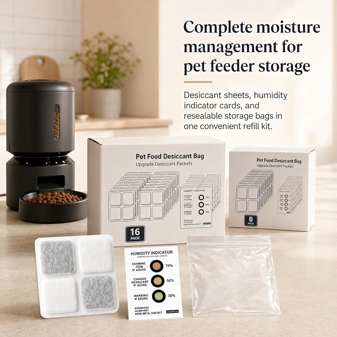 16Pcs Pet Food Desiccant Bags for Petlibro Automatic Cat dog Feeders - Keeps Pet Products Dry and fresh, Moisture Absorber, for Model PLAF001, PLAF101, PLAF005, PLAF006, PLAF103, PLAF203