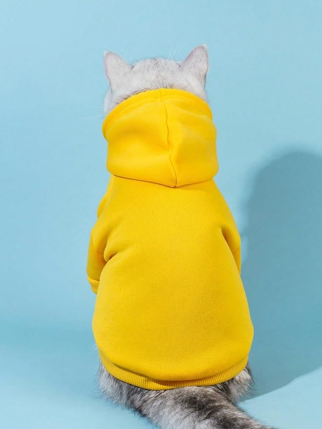 Basic Dog Hoodie Sweatshirt Puppy Sweater Warm Cat Costumes Pet Clothes for Chihuahua Puppy Kitten Small Medium Dogs Yellow Medium