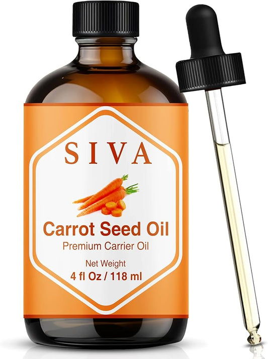 SIVA Carrot Seed Oil 4oz (118ml) Premium Cold-Pressed 100% Natural Carrier Oil With Dropper For Face, Skin Care, Body Massage, Hair Care, Hair Oiling & Scalp Massage