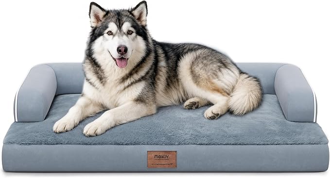 XXL Orthopedic Waterproof Dog Bed with Bolster for Extra Large Dogs | Pillow Support for Neck Relief, Egg Crate Foam, Waterproof Liner, Anti-Slip Bottom, Removable Bolster Cover, 45 x 35 Inch
