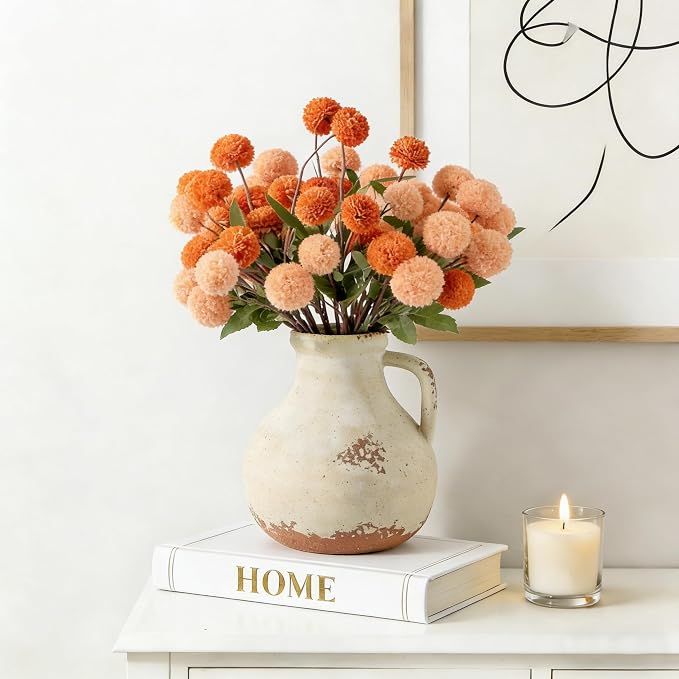 Ceramic Flower Vase Home Decor - 7.1 Inch Farmhouse Vases Rustic Vintage Living Room Kitchen Bedroom Decorations for House Book Shelf Office Coffee Desk Dining Fireplace