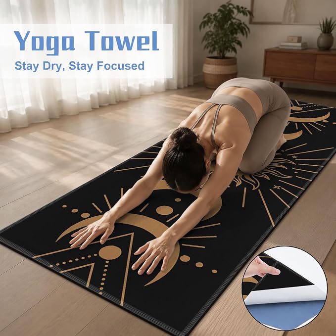 Yoga Mat Towel, Black Hot Yoga Non Slip Corner Pockets, 70 x 26 in | Soft Absorbent Microfiber With Four Corner Pockets, Fits Over Yoga Mats For Hot Yoga, Pilates, Gym, And Travel