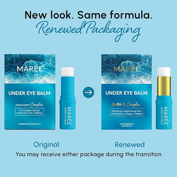 MAREE Under Eye Balm Stick Hydrating – 2 PACK Retinol Caffeine Under Eye Brightener Stick for Older Women – Collagen Undereye Cream for Dark Circles & Wrinkles – Skin Care Treatment Moisturizer