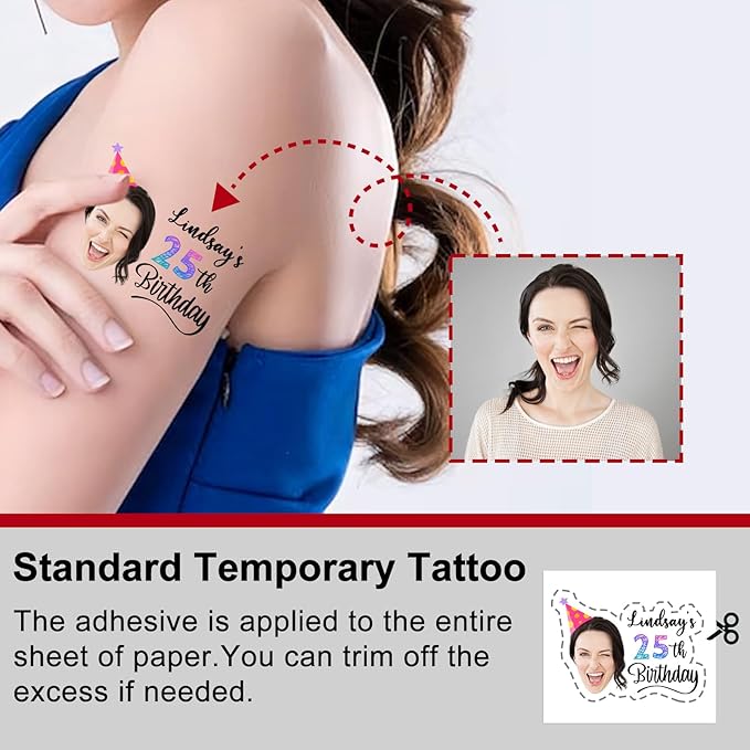 Ubmpj Custom Temporary Tattoos Personalized Temporary Tattoos with Photo Face Name Text for Graduation Bachelorette Birthday Party Wedding Bride Groom