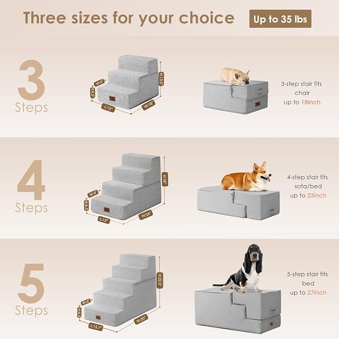 EHEYCIGA Dog Stairs for Bed 18" H, 4-Step Dog Steps for High Bed, Light Grey