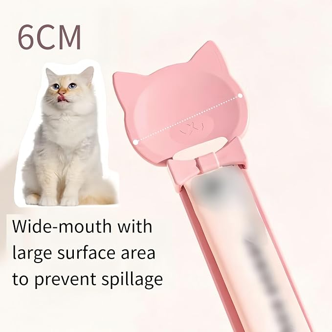 Tail-Shaped Cat Treat Dispenser - Squeeze Spoon for Wet Food & Cat Strips, Multi-Purpose Pet Food Can Accessory, Easy Clean (Pink)