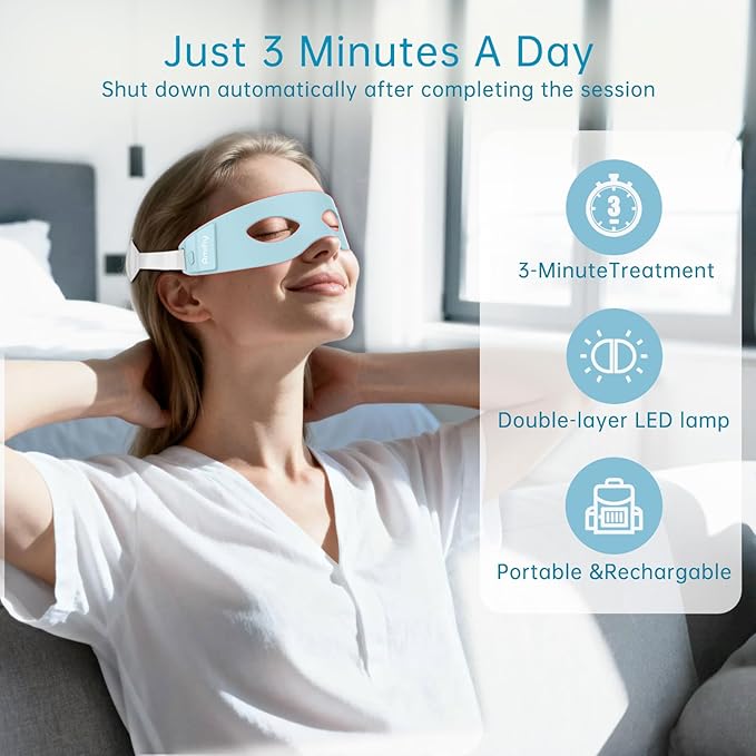 Red Light Therapy for Eyes, Infrared LED Eye Mask for Under Eye Dark Circles, Puffiness & Wrinkles, Anti-Aging Collagen Booster in Just 3 Minutes a Day, Soft Silicone