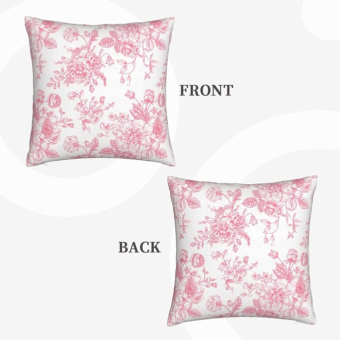 Vintage Pink Floral Throw Pillow Covers 20x20 Set of 2 Chinoiserie Farmhouse Decor Cushion Cases