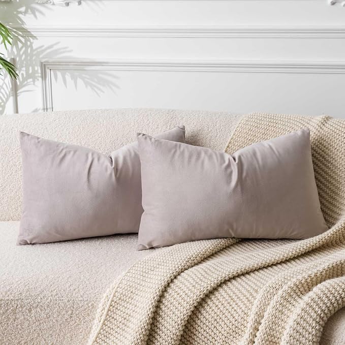 12x20 Lumbar Throw Pillow Covers Set of 2 for Couch Bed Sofa,Champagne | Decorative Soft Velvet Cushion Covers with Invisible Zipper for Living Room Bedroom Home Decor