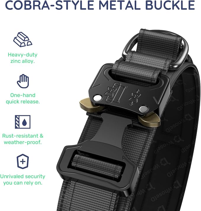 Tactical Dog Collar for Medium Large Dogs, with Leather Control Handle | Durable Metal Buckle, Soft Comfortable Padding, Adjustable, Military Heavy Duty Dog Collar for Large Dogs, Black